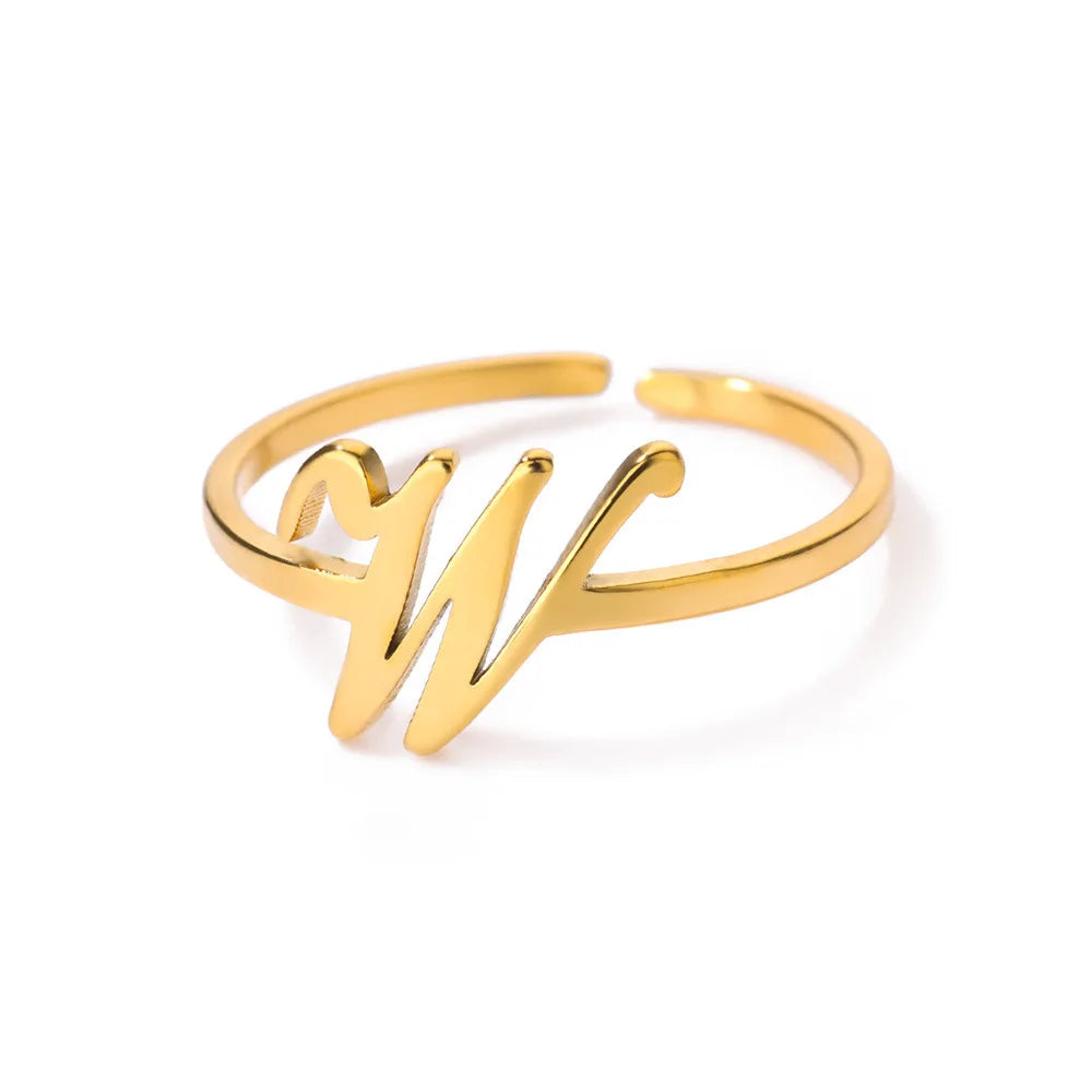 Ring with women's letters adjustable ring with golden stainless steel letters
