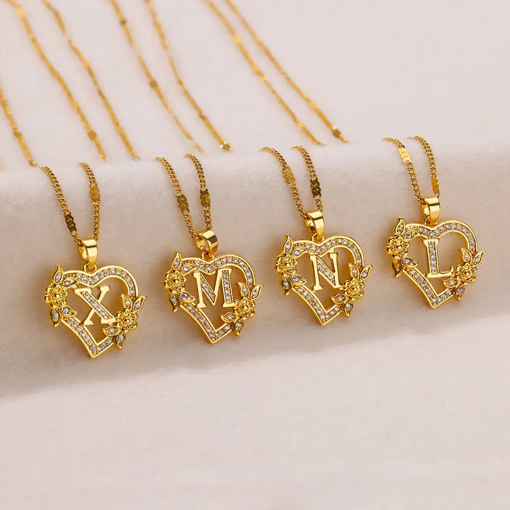 Heart Lover Gold Color Letter Chain Necklace Jewelry A-Z