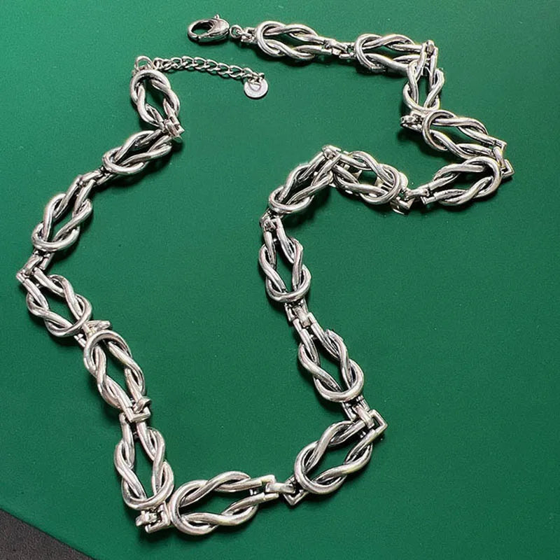 Minimalist Vintage Handmade Thick Chain Necklace Jewelry for Women Fashion Creative Knotted Twist Geometric Party Accessories