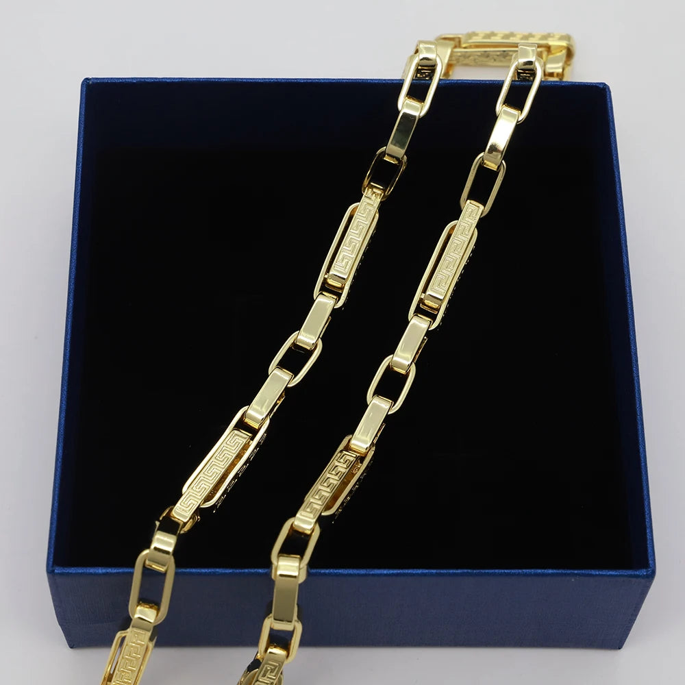 24 in/60cm Length Necklace 14K Gold Color Plated Square Shape Jewelry For Men Women Punk Chain Gothic Aesthetic Hand Chain
