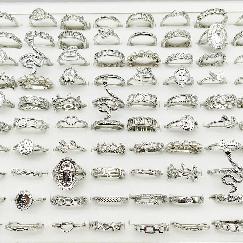 30pc/Lot Gold Color Finger Rings For Girls New Love Snake Animal Butterfly Cutout Star Pearl