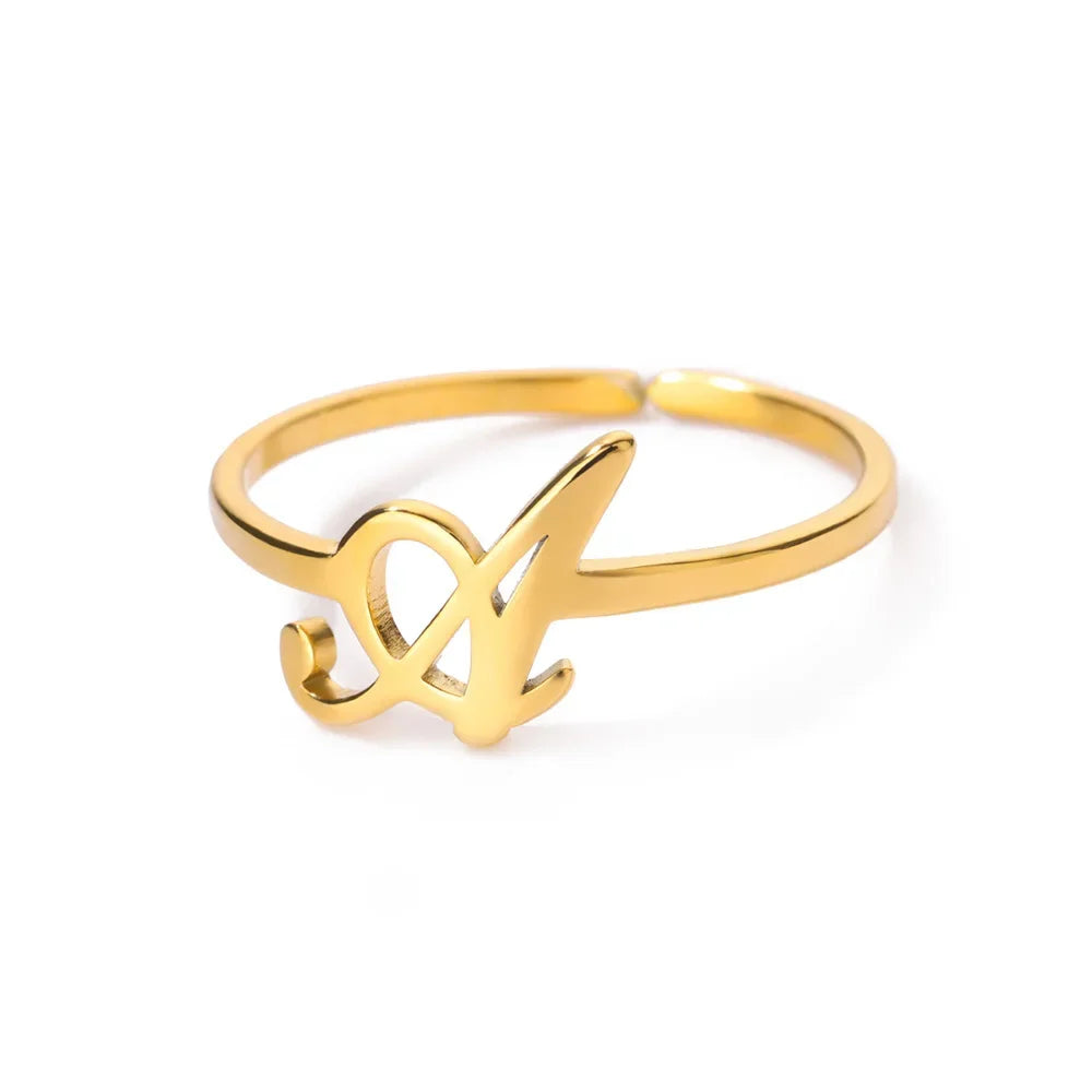 Ring with women's letters adjustable ring with golden stainless steel letters