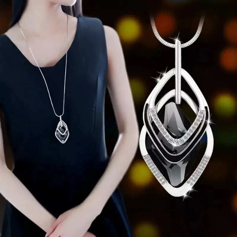 Long Necklace Crystal Women Statement Necklace Jewelry 2024 Fashion Black Chain Drops Maxi Necklaces Pendants Kolye Collier