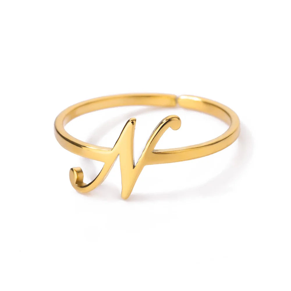 Ring with women's letters adjustable ring with golden stainless steel letters