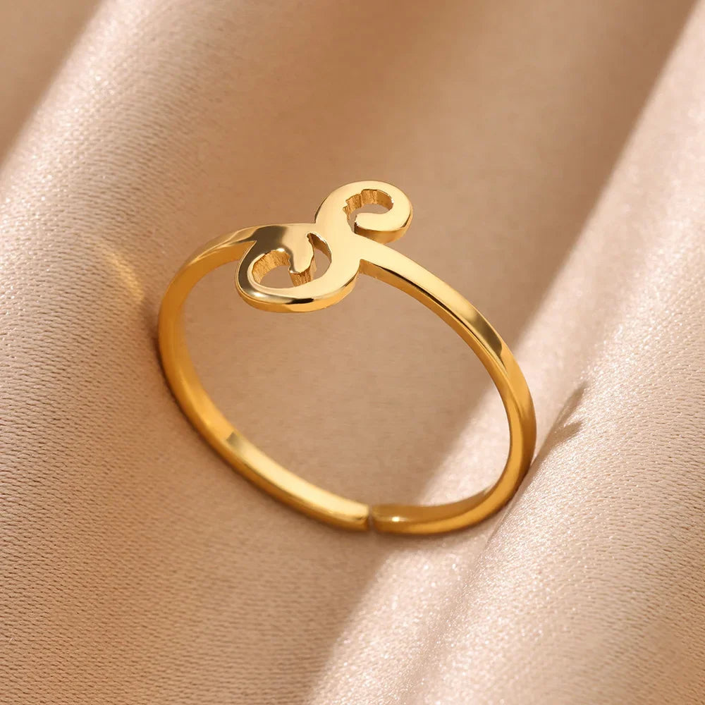 Ring with women's letters adjustable ring with golden stainless steel letters