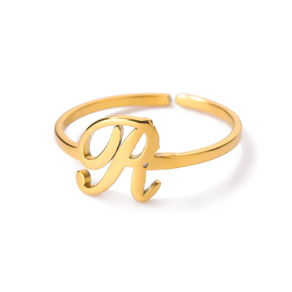 Ring with women's letters adjustable ring with golden stainless steel letters