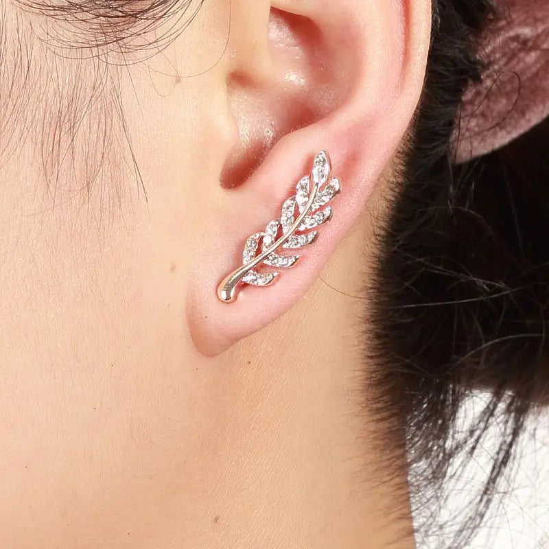 Hollow Out Leaves Earrings for Women Trendy Vintage Crystal Ear Stud Wheat Unique Design Silver Golden Color Girl Jewelry