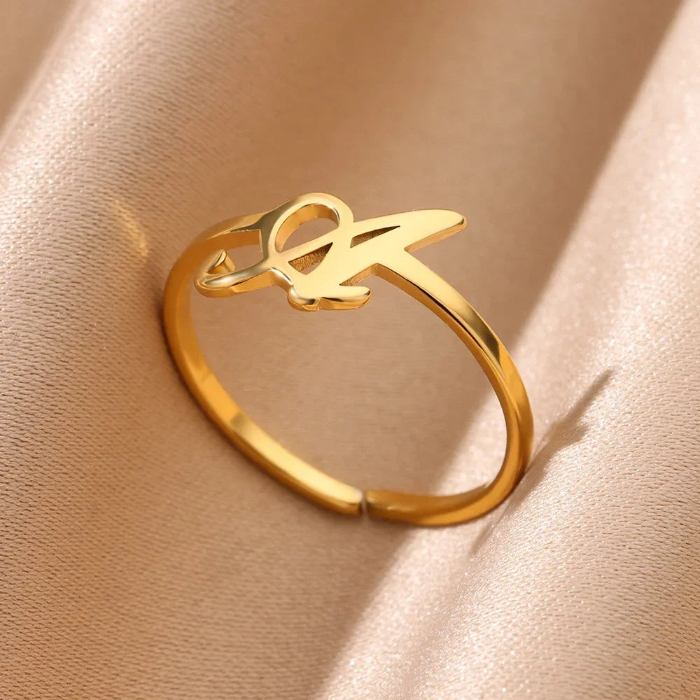 Ring with women's letters adjustable ring with golden stainless steel letters