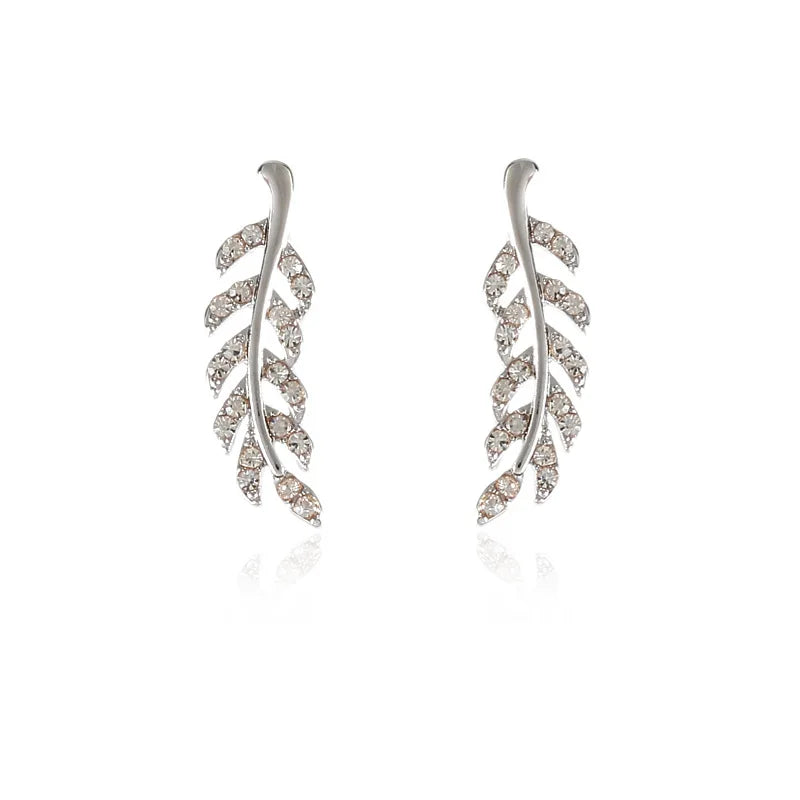 Hollow Out Leaves Earrings for Women Trendy Vintage Crystal Ear Stud Wheat Unique Design Silver Golden Color Girl Jewelry