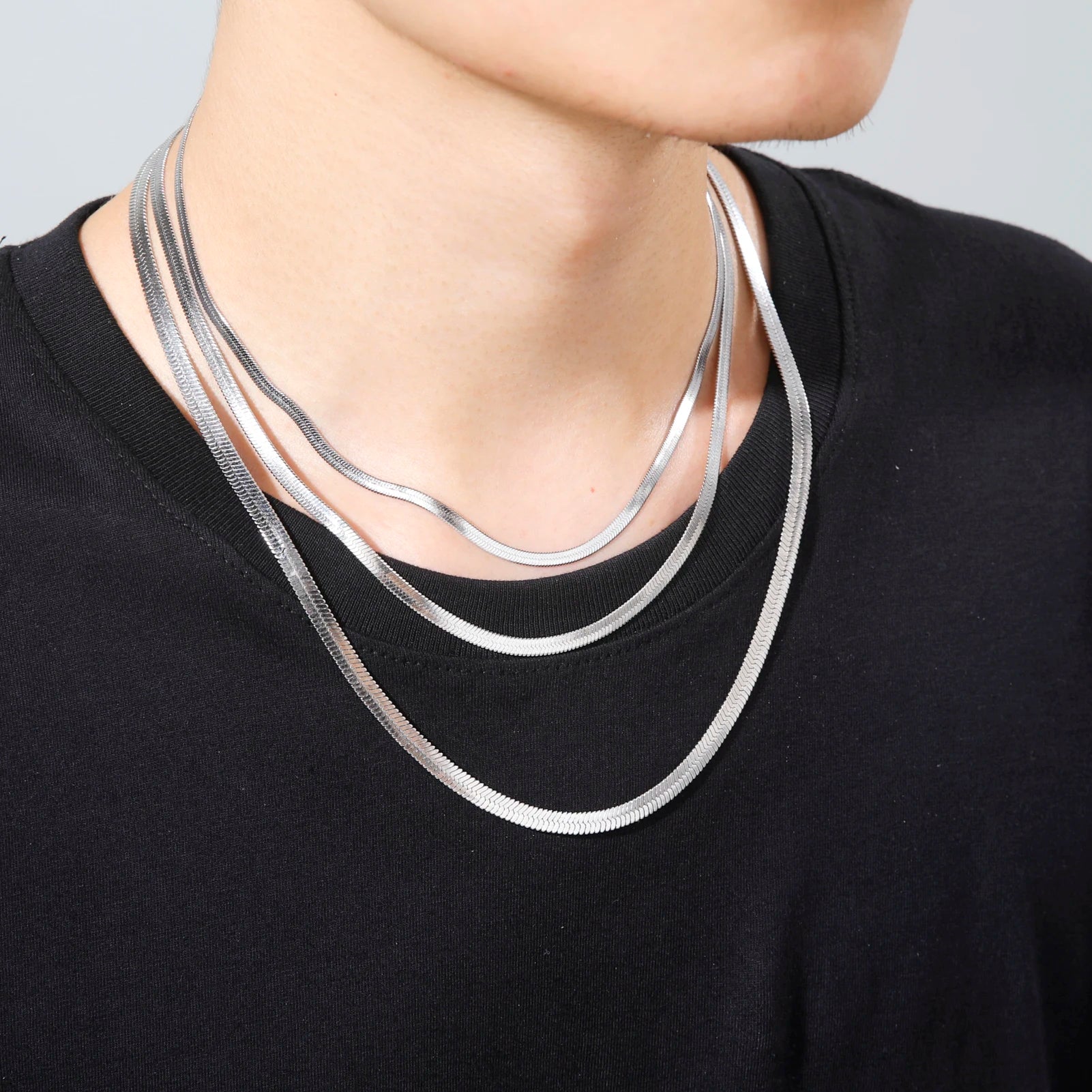 Hip Hop Snake Chain Necklace for Men New Fashion Stainless Steel Silver Color Necklace