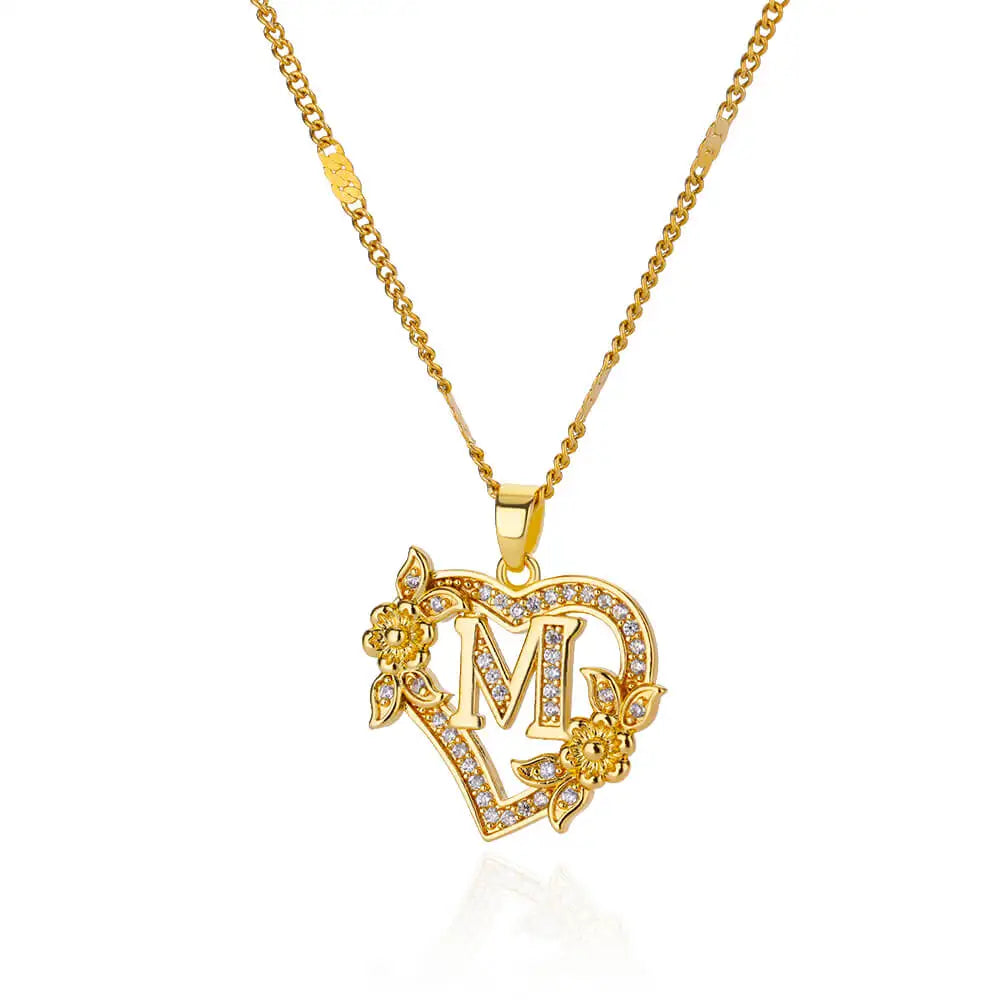 Heart Lover Gold Color Letter Chain Necklace Jewelry A-Z