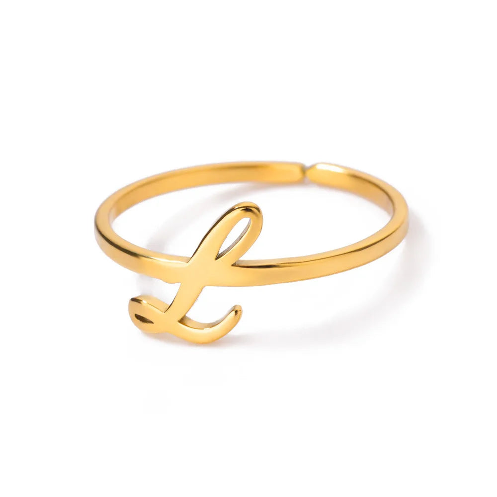 Ring with women's letters adjustable ring with golden stainless steel letters