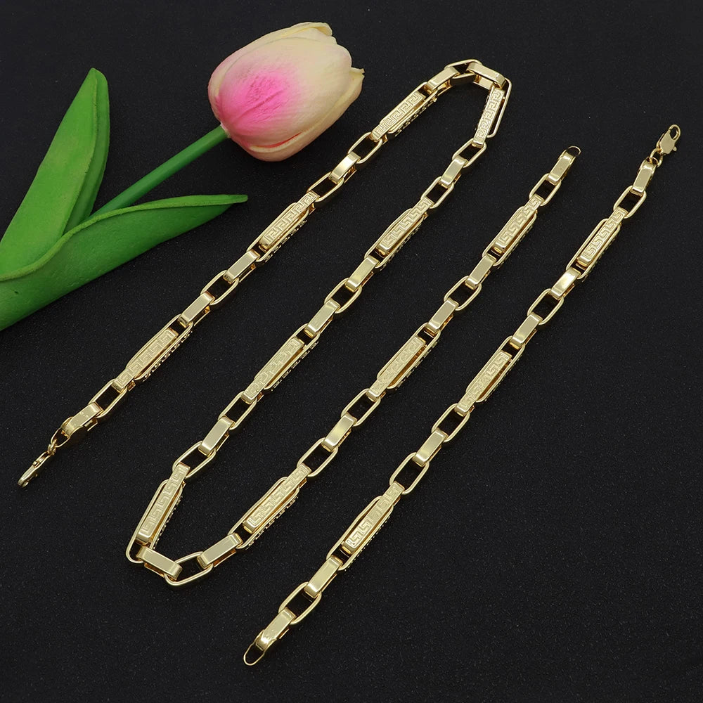 24 in/60cm Length Necklace 14K Gold Color Plated Square Shape Jewelry For Men Women Punk Chain Gothic Aesthetic Hand Chain