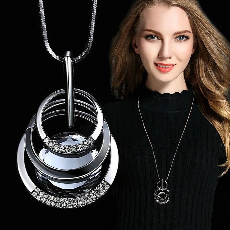 Long Necklace Crystal Women Statement Necklace Jewelry 2024 Fashion Black Chain Drops Maxi Necklaces Pendants Kolye Collier
