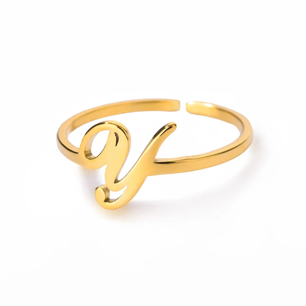 Ring with women's letters adjustable ring with golden stainless steel letters
