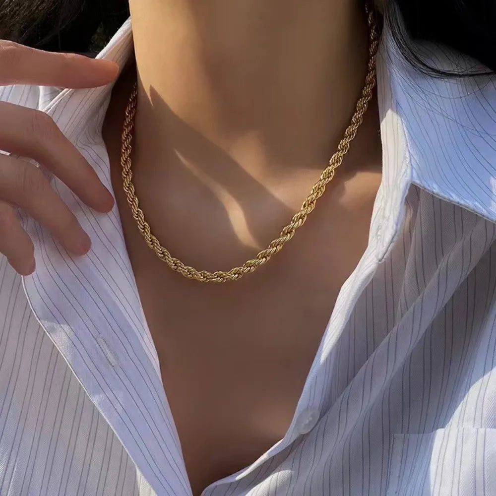 Noble 45-60cm 18K Gold 4mm Rope Chain Necklace for Women Man Fashion Wedding Charm Jewelry 18-24Inch