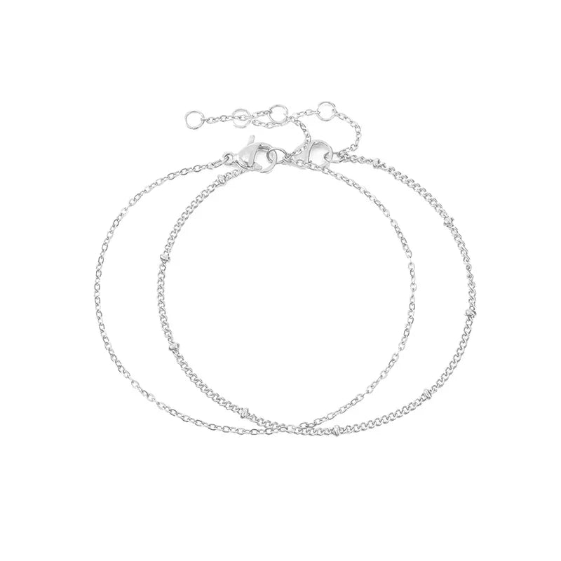 Bracelets on hand Simple Beads Ball Chain Multi-Layered Bracelet Jewelry Thin Link chain Women Stainless Steel Chain Jewelry2pcs