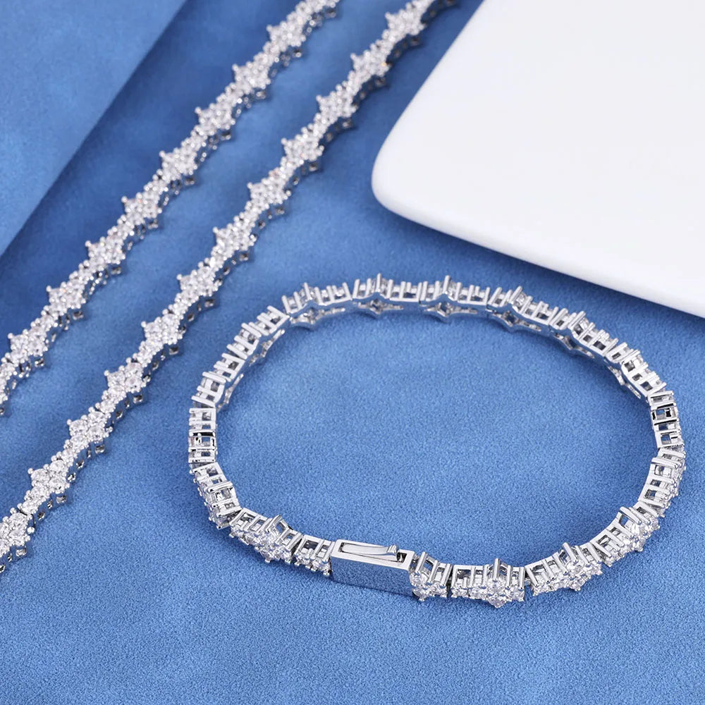 Tennis Chain Necklace for Men Women Iced Out Bling Prong-Setting 925 Sterling Silver Real Moissanite Fashion Jewelry