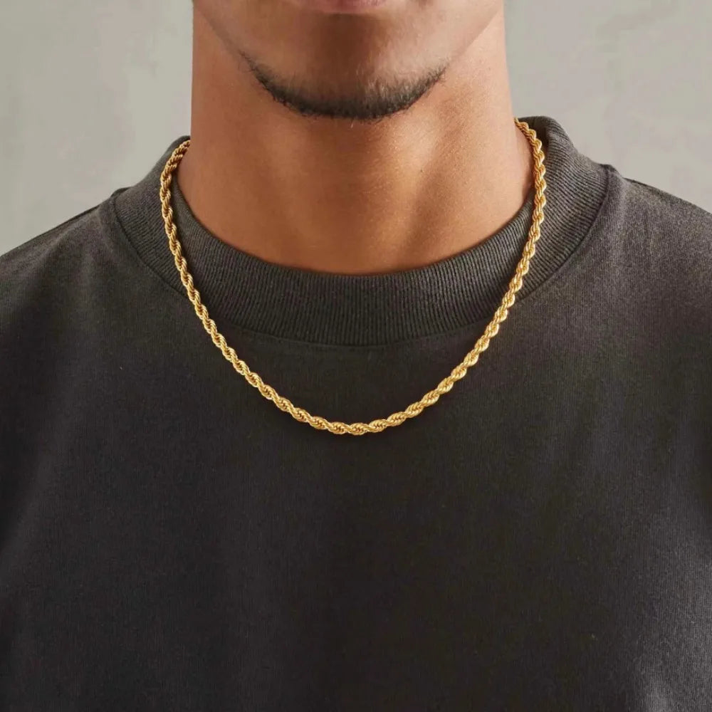 Noble 45-60cm 18K Gold 4mm Rope Chain Necklace for Women Man Fashion Wedding Charm Jewelry 18-24Inch