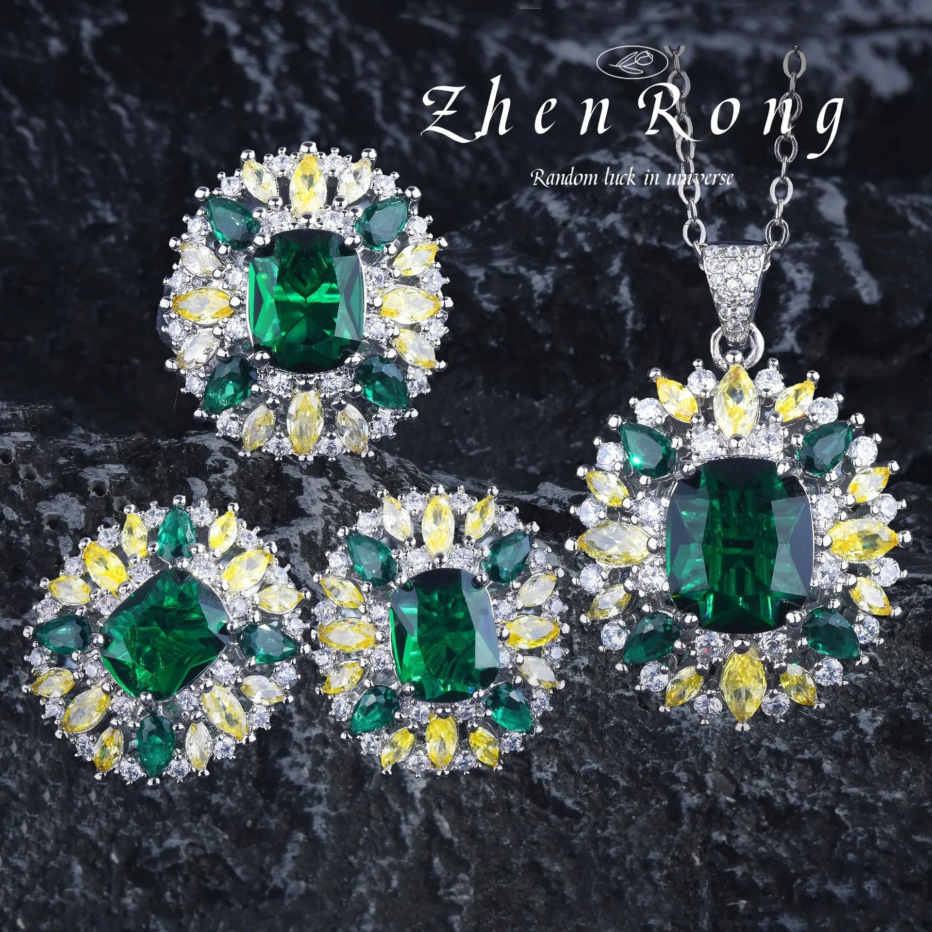 Secret Garden Series Jewelry Luxury Fanta Orange Stone Pendant Necklaces Earrings Rings Banquet Party Jewelry Sets For Women