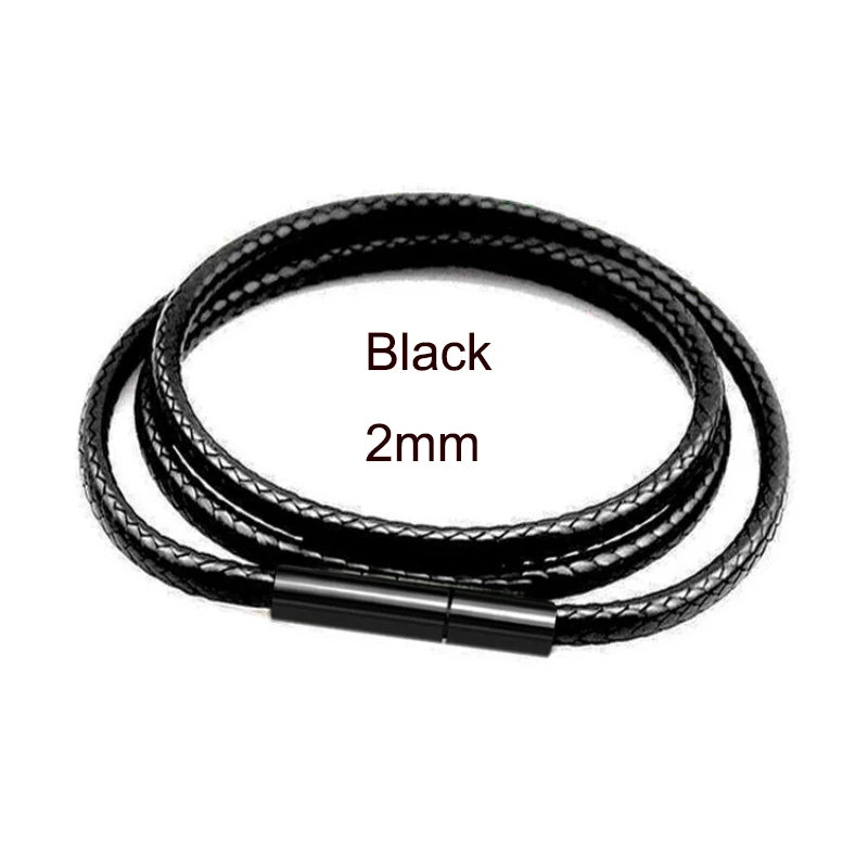 Black Leather Chain Necklace for Diy Women Men Handmade Braid Rope Long Necklace 40/50/60/70CM Neck Pendant Chain