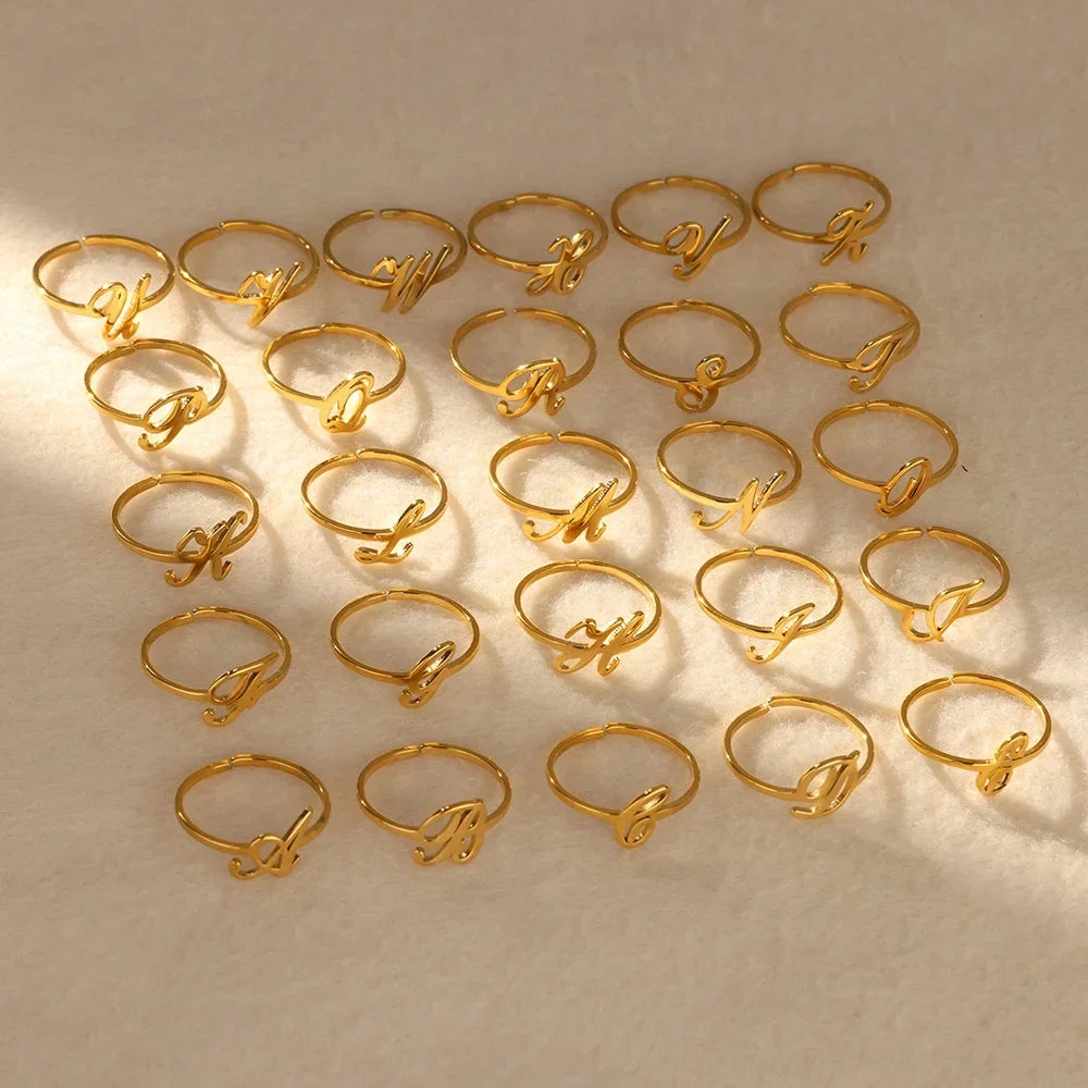 Ring with women's letters adjustable ring with golden stainless steel letters