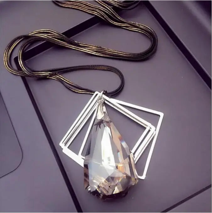 Long Necklace Crystal Women Statement Necklace Jewelry 2024 Fashion Black Chain Drops Maxi Necklaces Pendants Kolye Collier