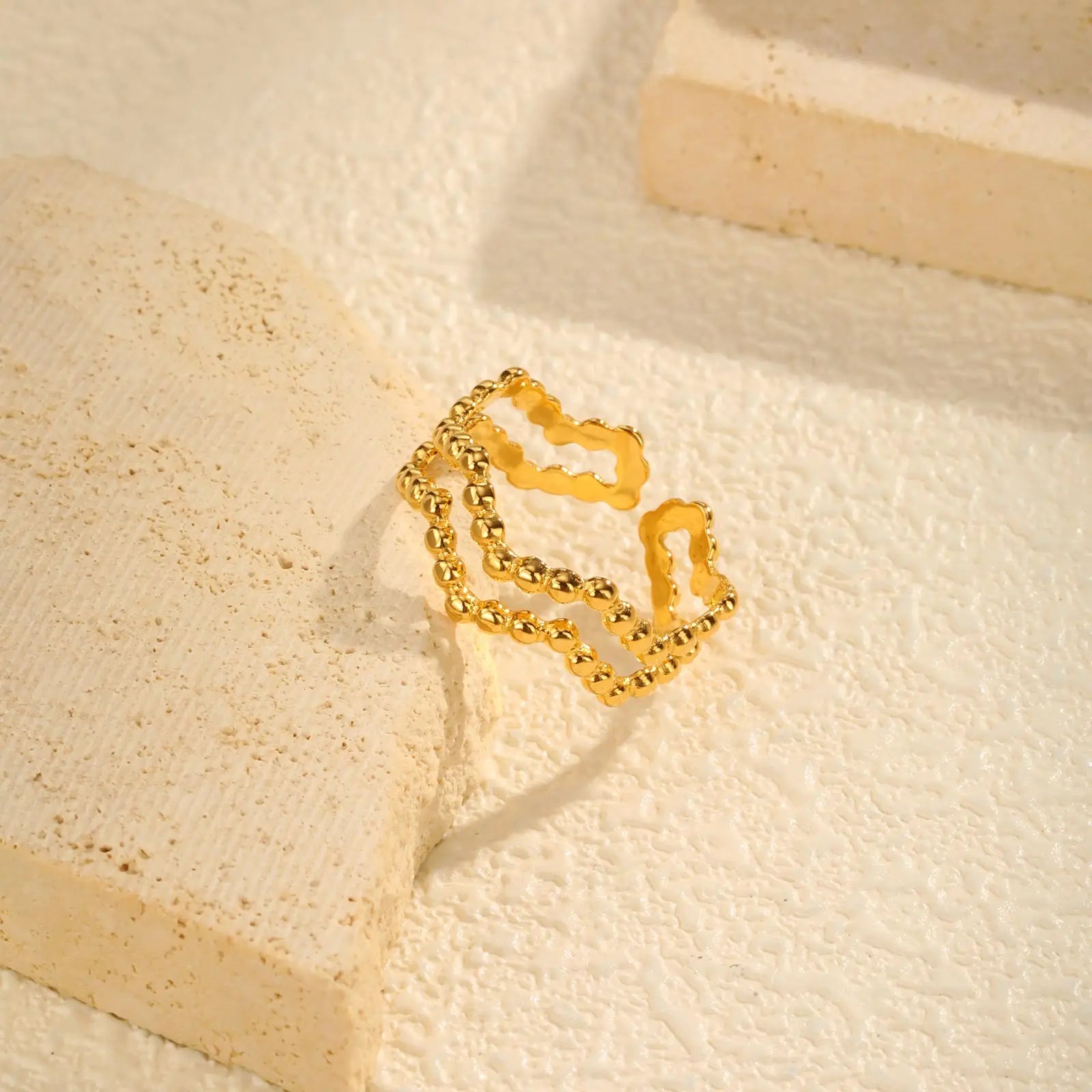 Irregular Hollow Opening Ring for Women,Gold Color Twist Geometric Lines Stainless Steel Rings