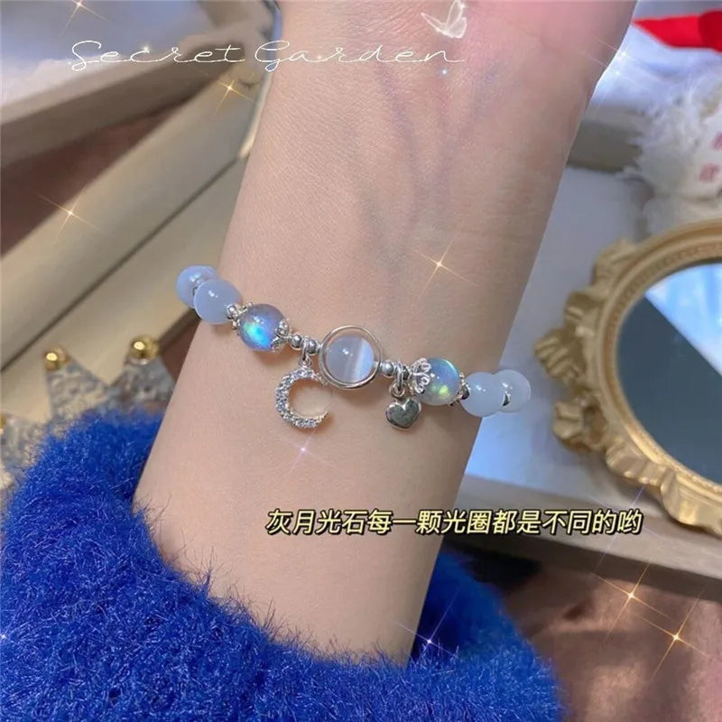 Sweet Vintage Pearl Lily Tulip Flower Bracelet for Women Fashion Cute Tassel Peach Pendant Bracelets Aesthetic Jewelry