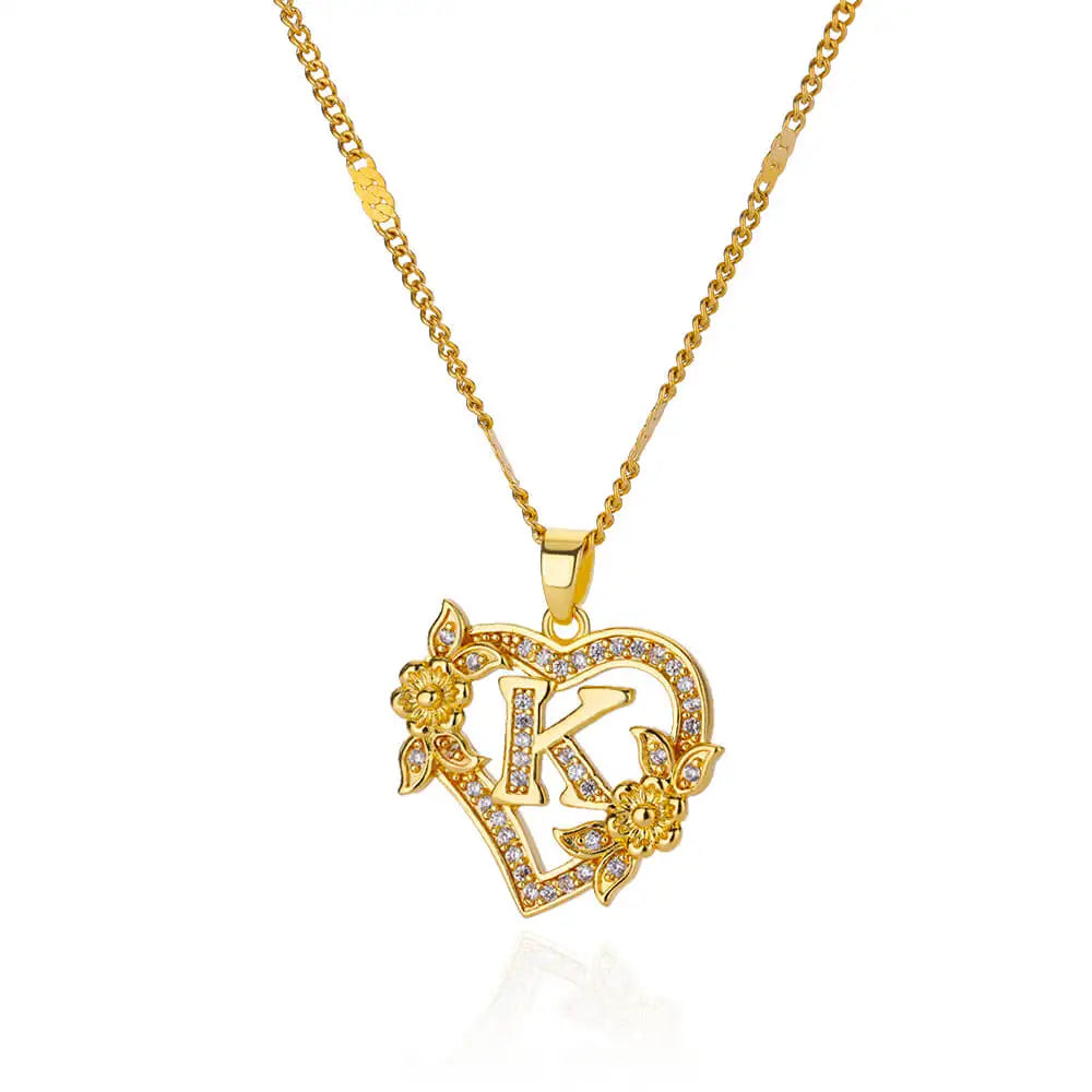 Heart Lover Gold Color Letter Chain Necklace Jewelry A-Z