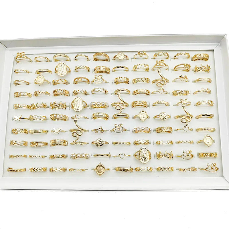 30pc/Lot Gold Color Finger Rings For Girls New Love Snake Animal Butterfly Cutout Star Pearl