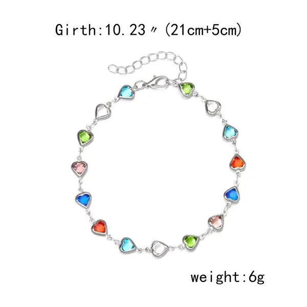 Vintage Boho Love Heart Crystal Colorful Anklet for Women Butterfly Daisy Foot Leg Ankle Chain Girls Beach Party Sandals Jewelry
