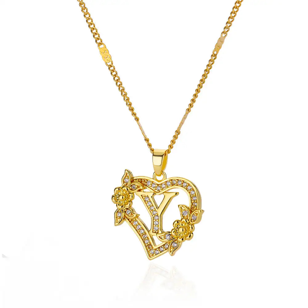 Heart Lover Gold Color Letter Chain Necklace Jewelry A-Z