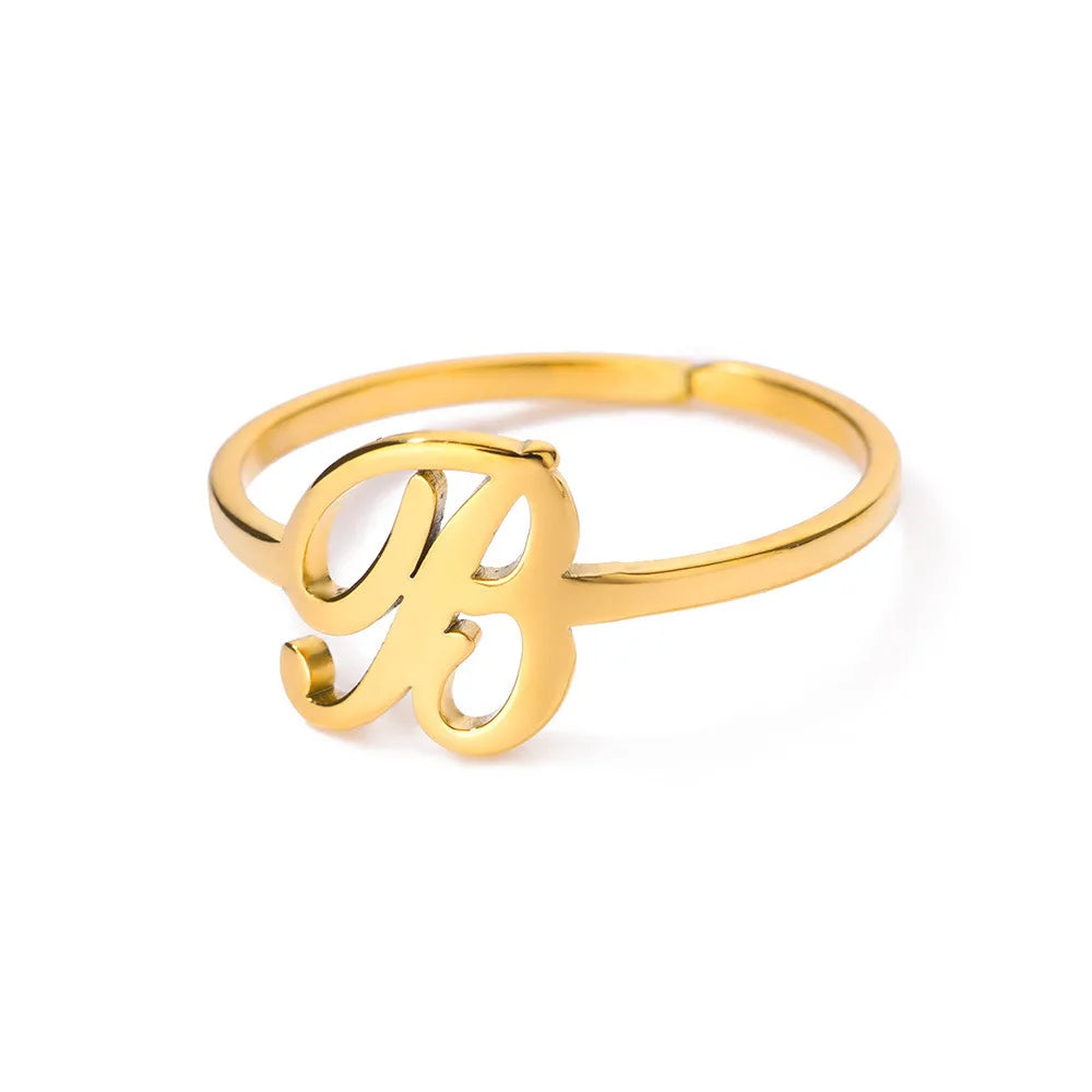 Ring with women's letters adjustable ring with golden stainless steel letters