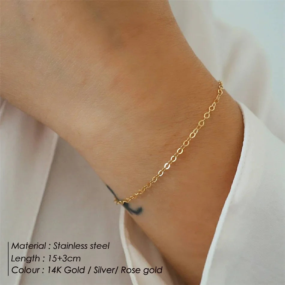 Bracelets on hand Simple Beads Ball Chain Multi-Layered Bracelet Jewelry Thin Link chain Women Stainless Steel Chain Jewelry2pcs