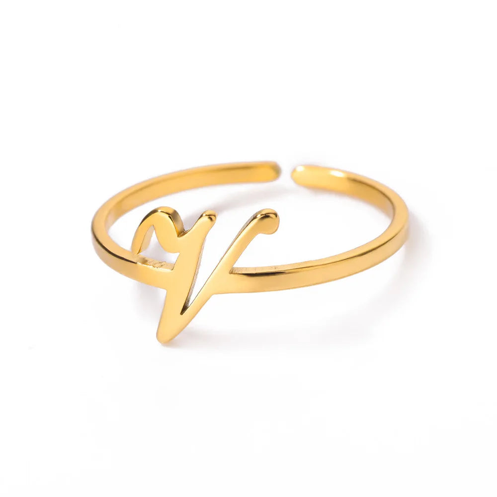 Ring with women's letters adjustable ring with golden stainless steel letters