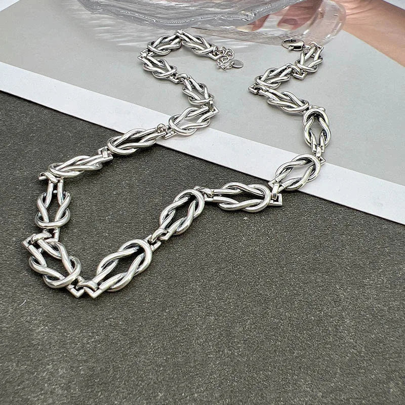 Minimalist Vintage Handmade Thick Chain Necklace Jewelry for Women Fashion Creative Knotted Twist Geometric Party Accessories