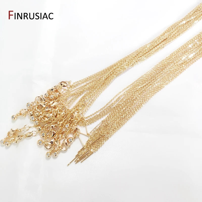 High Quality Real Gold Plated Thin Necklace Chain, 45cm Simple Trendy Adjustable Chain for DIY Necklace Making Findings