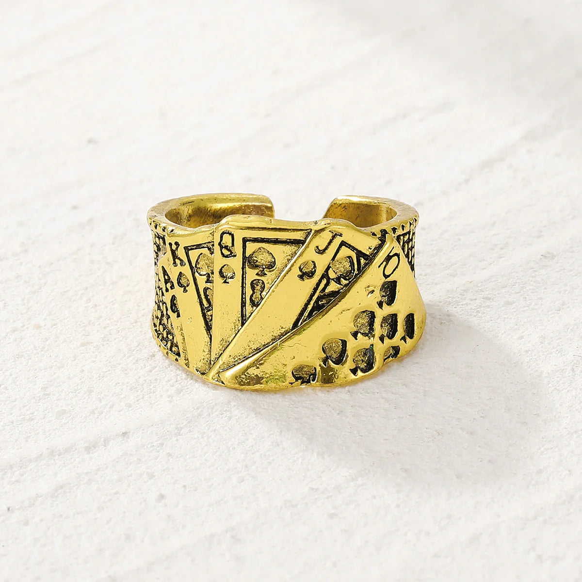Punk Retro Metal Playing Card Ring Personality Hip Hop Rock Open Ring for Men Women Gothic Finger Jewellery