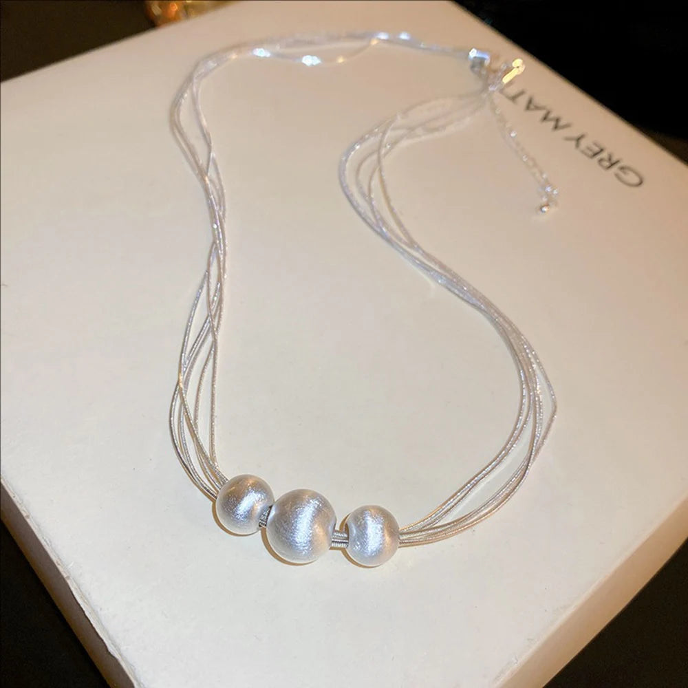 Shimmering Brushed Round Bead Multi-layer Necklace Fashionable Elegant Collarbone Chain New Neck Chain Stylish Jewelry
