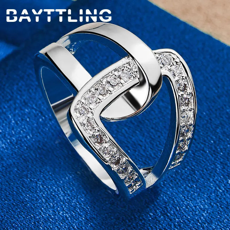 Beautiful 925 Sterling Silver Ring 7/8/9/10# Simple Intertwined Zircon Ring