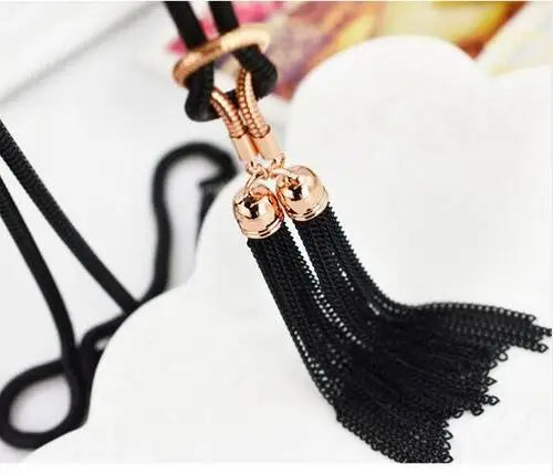 Long Necklace Crystal Women Statement Necklace Jewelry 2024 Fashion Black Chain Drops Maxi Necklaces Pendants Kolye Collier