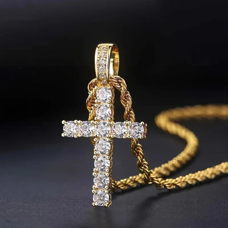 Huitan 60Cm Twisted Chain Long Necklace for Women/Men Fashion Luxury Cubic Zirconia Cross Pendant Necklace Love Accessories