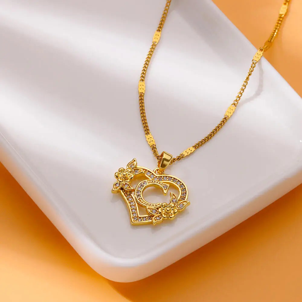 Heart Lover Gold Color Letter Chain Necklace Jewelry A-Z