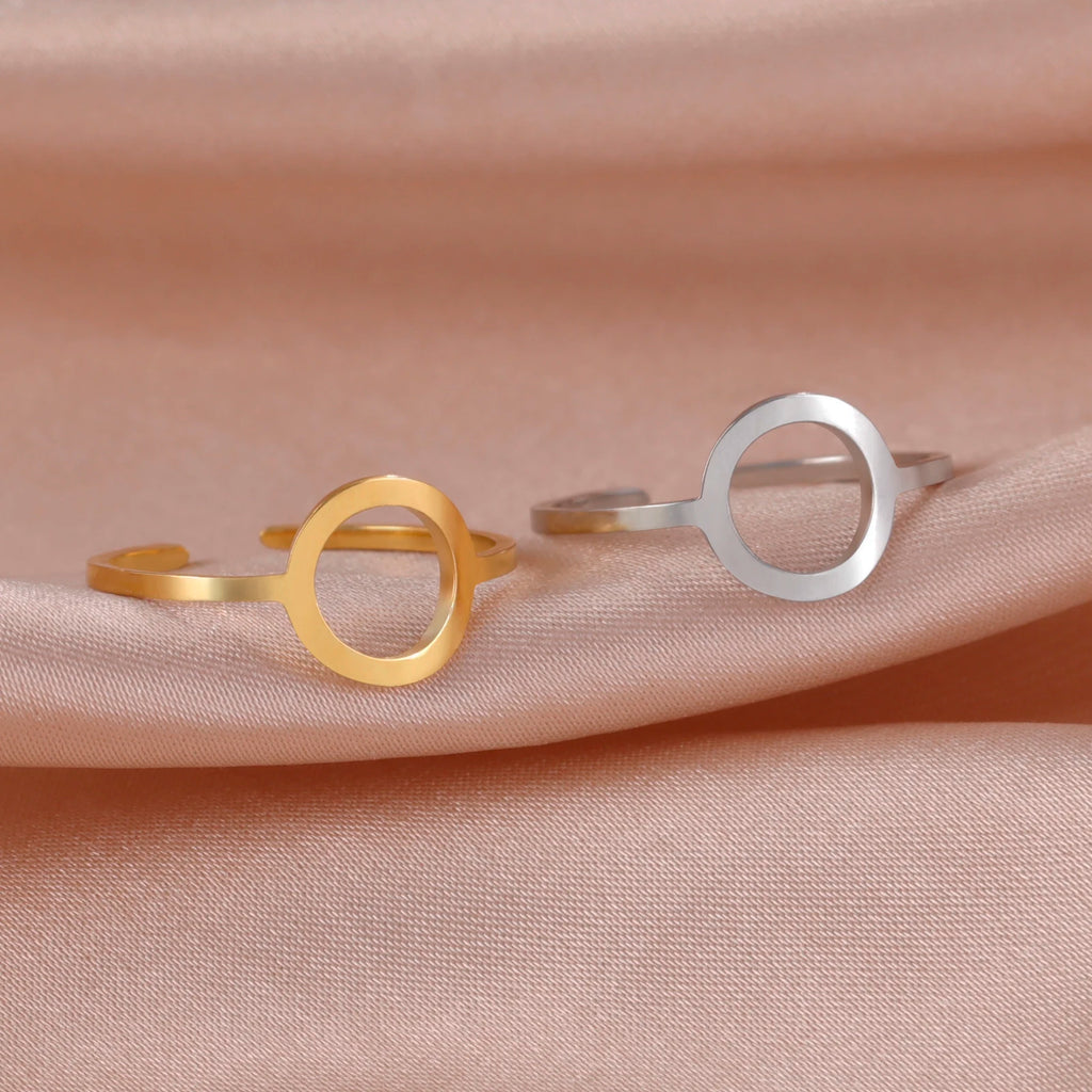 Skyrim Simple Geometric Hollow Round Ring Women Stainless Steel Minimalist
