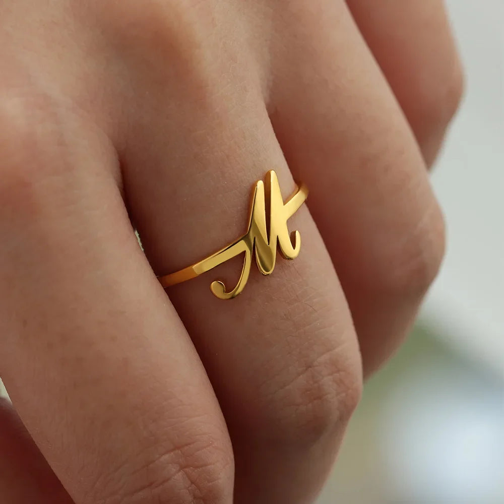 Ring with women's letters adjustable ring with golden stainless steel letters