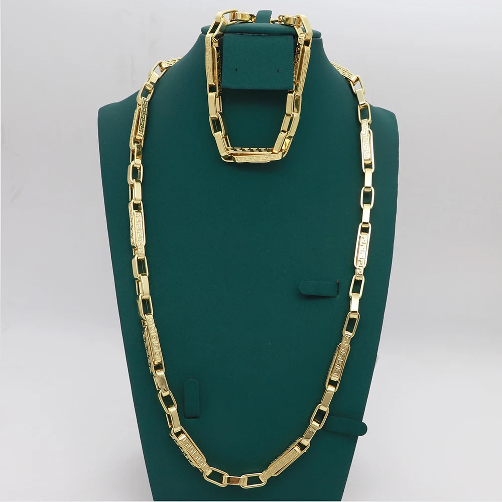 24 in/60cm Length Necklace 14K Gold Color Plated Square Shape Jewelry For Men Women Punk Chain Gothic Aesthetic Hand Chain