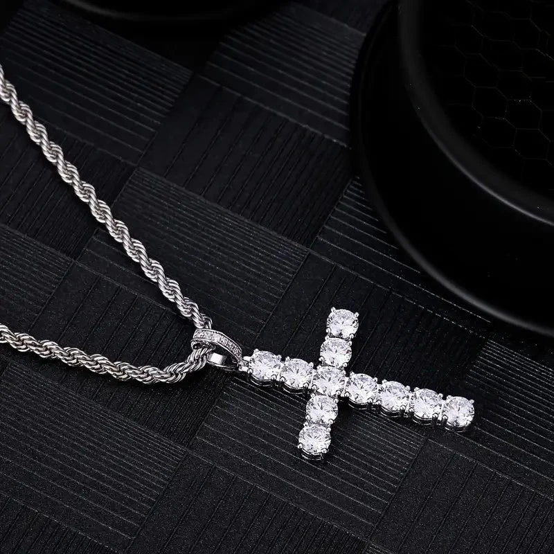 Huitan 60Cm Twisted Chain Long Necklace for Women/Men Fashion Luxury Cubic Zirconia Cross Pendant Necklace Love Accessories