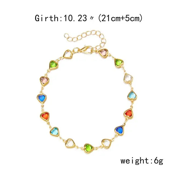 Vintage Boho Love Heart Crystal Colorful Anklet for Women Butterfly Daisy Foot Leg Ankle Chain Girls Beach Party Sandals Jewelry