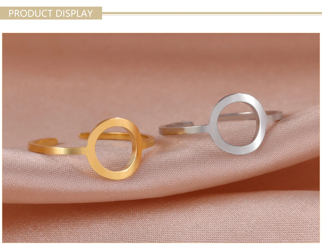 Skyrim Simple Geometric Hollow Round Ring Women Stainless Steel Minimalist